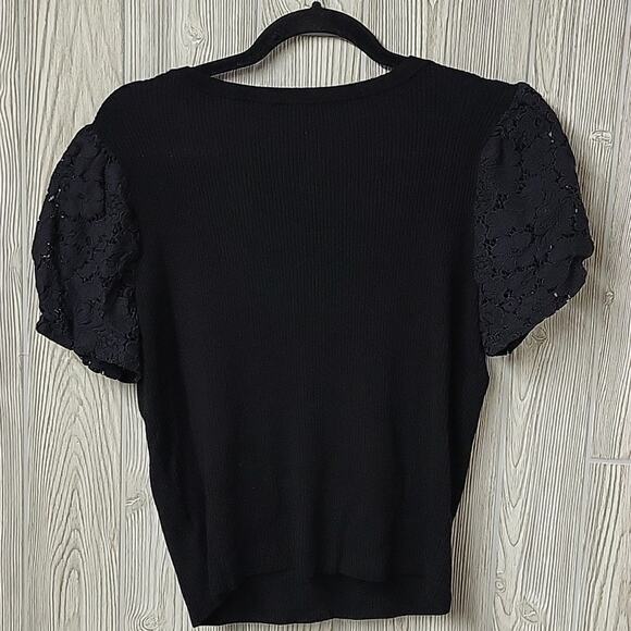 Express Black Lace Puff Sleeve V Neck  Sweater Top Womens Size Medium - Picture 5 of 8